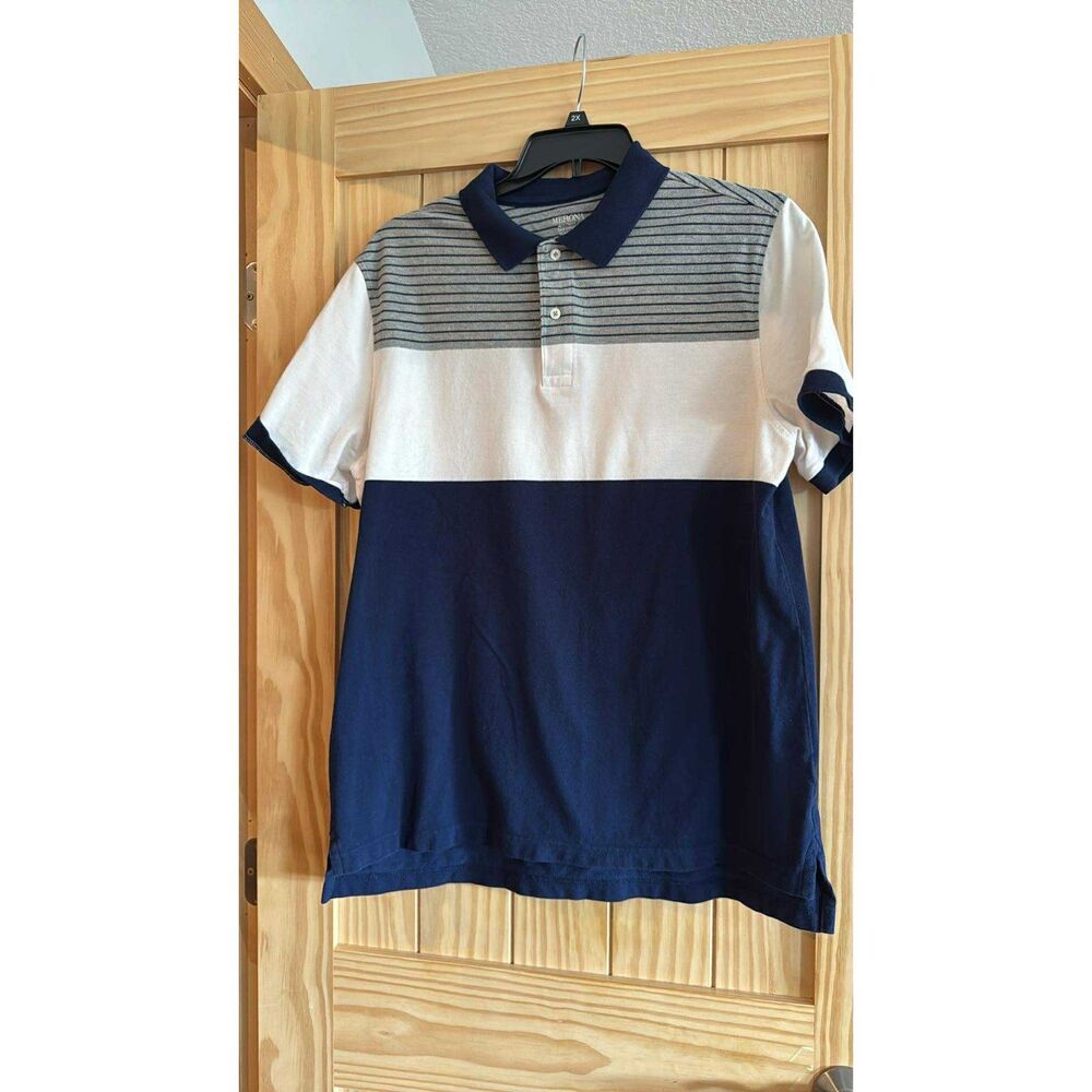 Merona Men's Short Sleeve Shirt Blue and White XL Polo